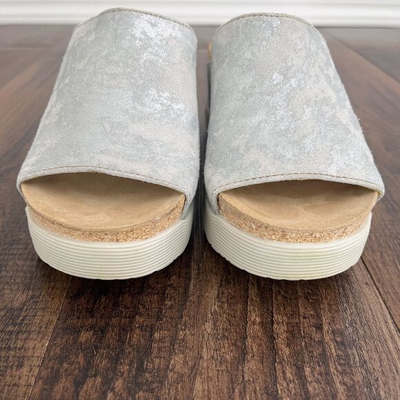 Fly London Wigg Wedge Sandal Leather Slip On Metallic US Size 7-7.5 EU 38 Silver - Picture 4 of 13